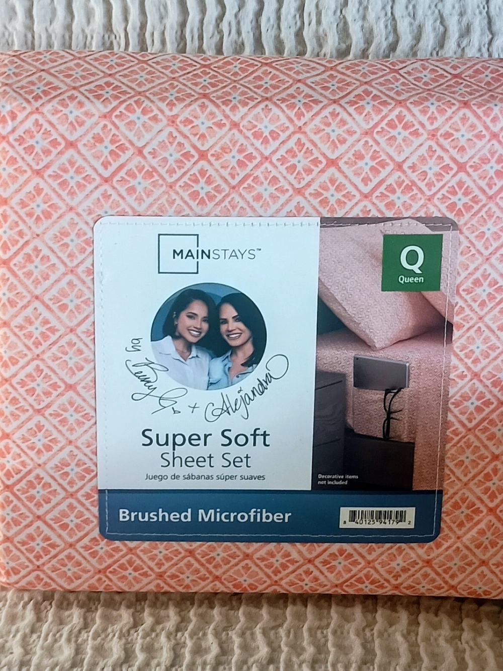 Mainstays Coral Diamond Brushed Microfiber Queen Sheet Set